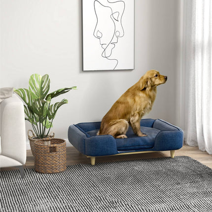 Dunkelblaues Hundebettsofa mit Holzbeinen, 96x66x24 cm