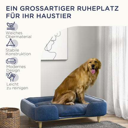 Dunkelblaues Hundebettsofa mit Holzbeinen, 96x66x24 cm