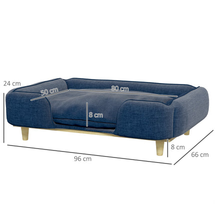 Dunkelblaues Hundebettsofa mit Holzbeinen, 96x66x24 cm