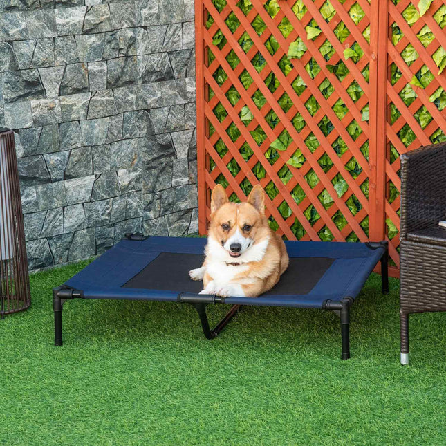 Panier pour chien, chaise longue d'extérieur pour chat, lit pour animal de compagnie, lieu de couchage, métal, tissu Oxford 600D, bleu, 91,5 x 76,2 x 18 cm