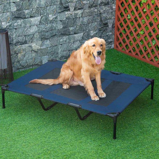 Panier d'extérieur pour chien et chat, en métal, tissu Oxford, bleu foncé, 122 x 92 x 23 cm