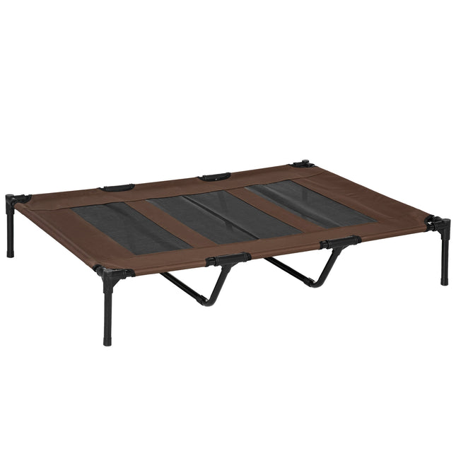Panier pour chien, chaise longue d'extérieur pour chat, lit pour animal de compagnie, couchage en métal, tissu Oxford, marron café, 122 x 92 x 23 cm