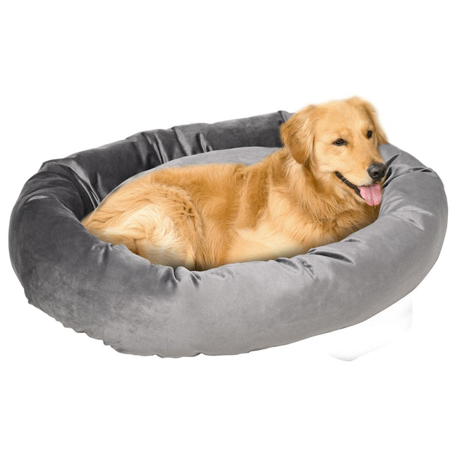 Rundes Hundebett – samtweicher Polyester, abnehmbarer Bezug, grau