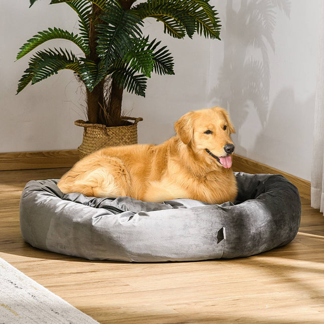 Rundes Hundebett – samtweicher Polyester, abnehmbarer Bezug, grau