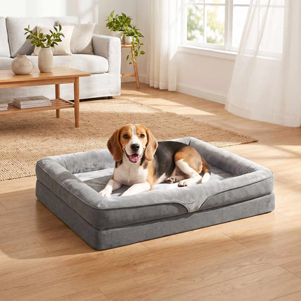 Dog Bed with Raised Edges and Non-Slip Base, 91 x 68 x 16 cm, Washable Cover