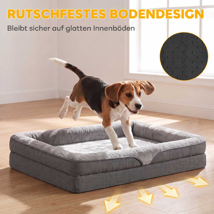 Dog Bed with Raised Edges and Non-Slip Base, 91 x 68 x 16 cm, Washable Cover