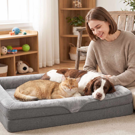 Dog Bed with Raised Edges and Non-Slip Base, 91 x 68 x 16 cm, Washable Cover