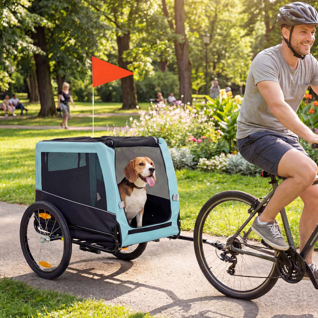 Dog Bike Trailer, Metal Frame, 20kg Capacity, Blue