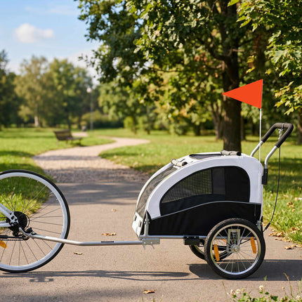 Hunde Fahrradanhänger-Buggy, 2-in-1, bis 20 kg, Weiß