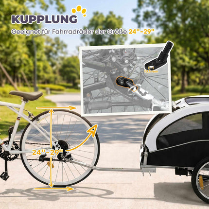 Hunde Fahrradanhänger-Buggy, 2-in-1, bis 20 kg, Weiß