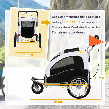 Hunde Fahrradanhänger-Buggy, 2-in-1, bis 20 kg, Weiß