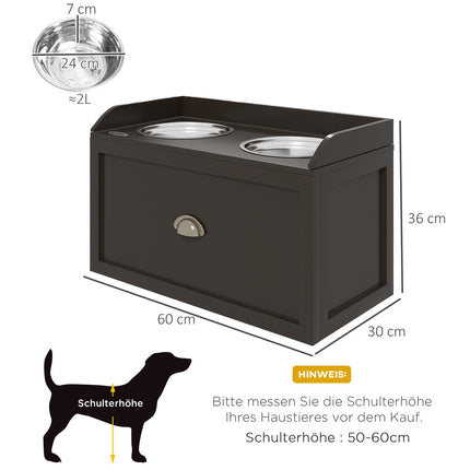 Erhöhte Hundefutterstation, 2 x 2L Näpfe aus Edelstahl