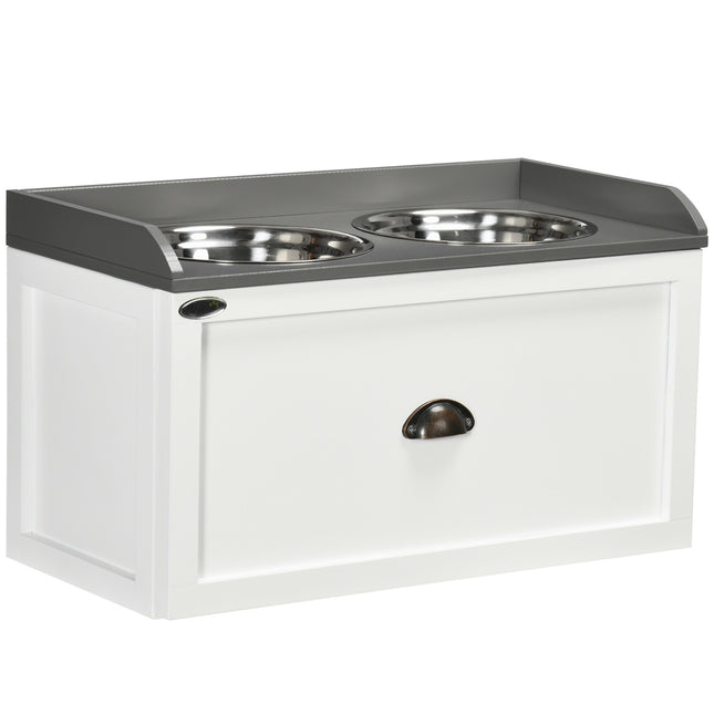 Elevated dog bowl feeding station with 2x2L stainless steel bowls