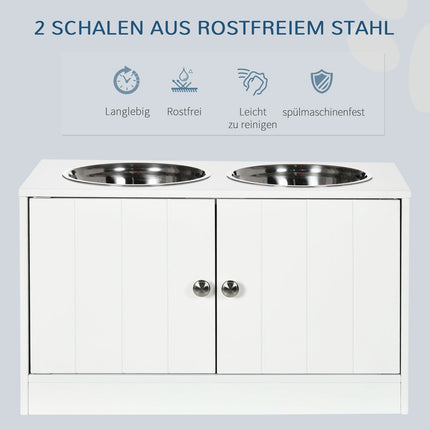 Erhöhter Hundenapfständer mit Aufbewahrung und 2 Edelstahlnäpfen
