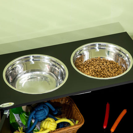 Erhöhte Hundefutterstation, 2 Edelstahlnäpfe, 44L Stauraum