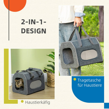 Haustiertransportbox mit Netzfenster und Kissen, grau