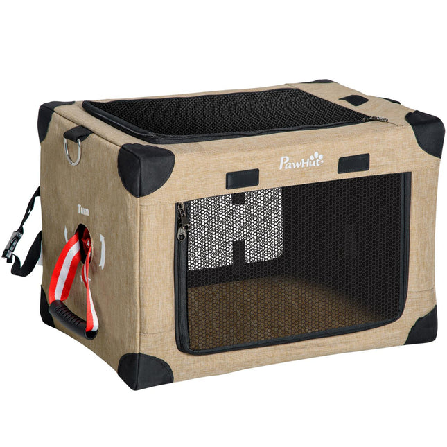 Faltbare Hundetransportbox mit Griff, Khaki, 48,5x33,5x33cm