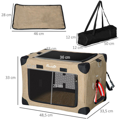 Faltbare Hundetransportbox mit Griff, Khaki, 48,5x33,5x33cm