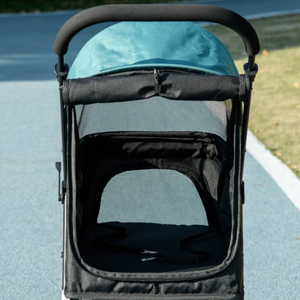 Poussette 2 en 1 pour chien et chat, poussette avec habillage pluie, poussette pliable avec fenêtre en maille pour petits chiens miniatures, Oxford, vert foncé