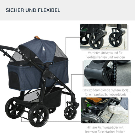 2-in-1 faltbarer Haustierbuggy und -transporter, Netzfenster, 10 kg Belastung