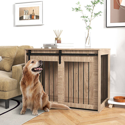 Hundekäfig mit Schiebetür – Holzoptik, abschließbar, groß 30 kg