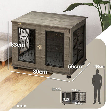 Lockable Gray Dog Kennel with Cushion, 80x56x63cm