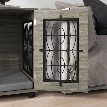 Lockable Gray Dog Kennel with Cushion, 80x56x63cm