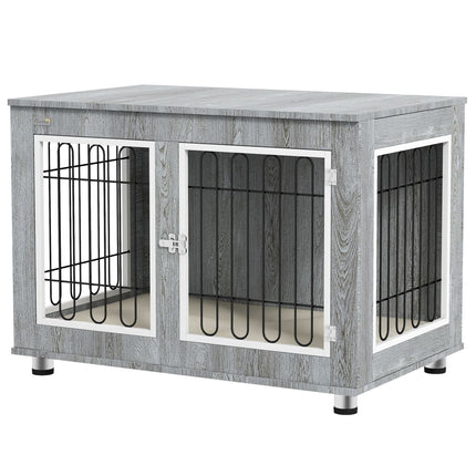 Mittlere Hundebox – Doppeltüren, gepolstert, grau, 90x58x65 cm