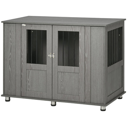 Hondenkooi Voor Thuis, Huisdierenkooi, Hondenkennel Voor Binnen Met Slot, Magnetische Deur, Hondenhuis Met Raam, Hondenbox Voor Extra Grote Honden, Grijs, 116 X 60 X 87 Cm