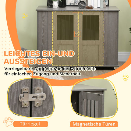 Hondenkooi Voor Thuis, Huisdierenkooi, Hondenkennel Voor Binnen Met Slot, Magnetische Deur, Hondenhuis Met Raam, Hondenbox Voor Extra Grote Honden, Grijs, 116 X 60 X 87 Cm