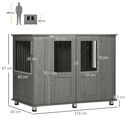 Hondenkooi Voor Thuis, Huisdierenkooi, Hondenkennel Voor Binnen Met Slot, Magnetische Deur, Hondenhuis Met Raam, Hondenbox Voor Extra Grote Honden, Grijs, 116 X 60 X 87 Cm