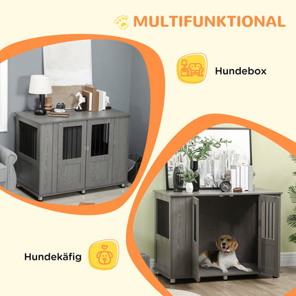 Hondenkooi Voor Thuis, Huisdierenkooi, Hondenkennel Voor Binnen Met Slot, Magnetische Deur, Hondenhuis Met Raam, Hondenbox Voor Extra Grote Honden, Grijs, 116 X 60 X 87 Cm