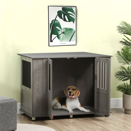 Hondenkooi Voor Thuis, Huisdierenkooi, Hondenkennel Voor Binnen Met Slot, Magnetische Deur, Hondenhuis Met Raam, Hondenbox Voor Extra Grote Honden, Grijs, 116 X 60 X 87 Cm