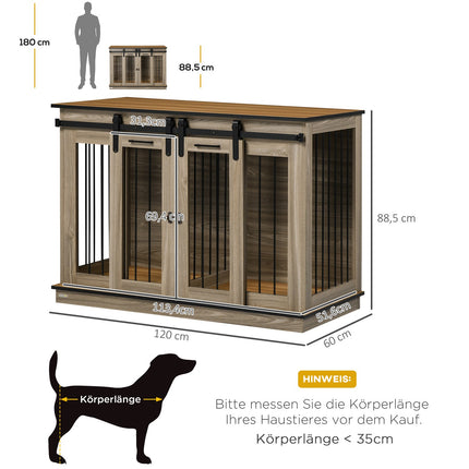 Hundekäfig mit Doppeltüren, Zweiraum-Option, Eiche-Finish