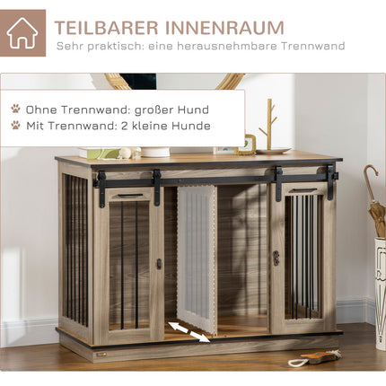 Hundekäfig mit Doppeltüren, Zweiraum-Option, Eiche-Finish