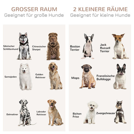Hundekäfig mit Doppeltüren, Zweiraum-Option, Eiche-Finish