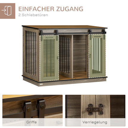 Hundekäfig mit Doppeltüren, Zweiraum-Option, Eiche-Finish