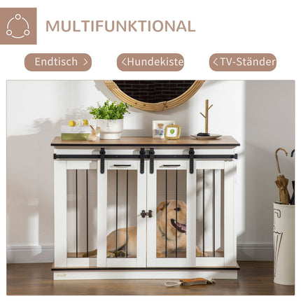 Weißer Hundekäfig mit Doppelzimmern und Doppeltüren, mittelgroß