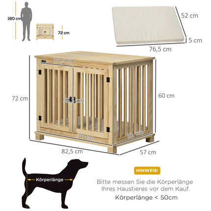 Hundehütte aus Holz mit Kissen – Mittel, Naturholzoptik