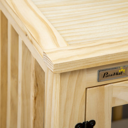 Hundehütte aus Holz mit Kissen – Mittel, Naturholzoptik