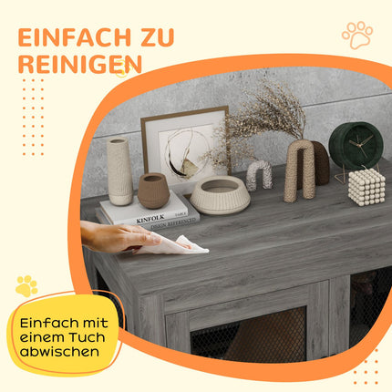 Hundebox für große Hunde, Doppeltür, verstellbare Füße, Grau