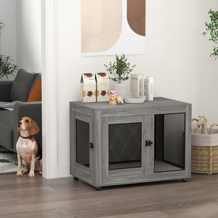 Hundebox für große Hunde, Doppeltür, verstellbare Füße, Grau