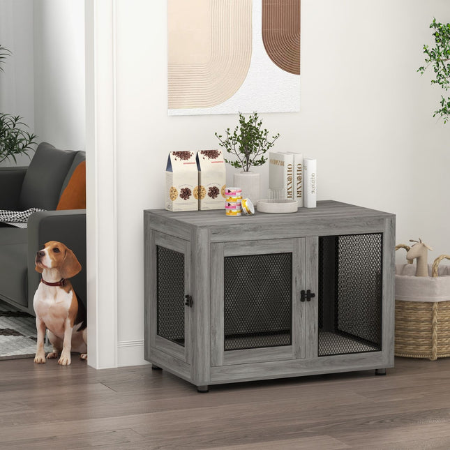 Hundebox für große Hunde, Doppeltür, verstellbare Füße, Grau
