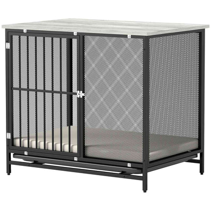 Cage pour chien, niche verrouillable avec coussin, cage pour chien avec palettes, niche pour chiens de taille moyenne de moins de 20 kg, grise, 88 x 55 x 71 cm