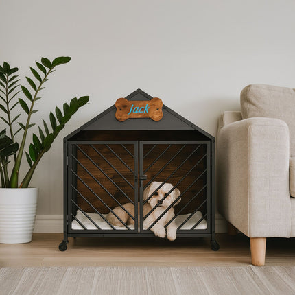 Dog Cage with Wheels – Wood-Effect and Metal