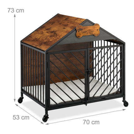 Dog Cage with Wheels – Wood-Effect and Metal