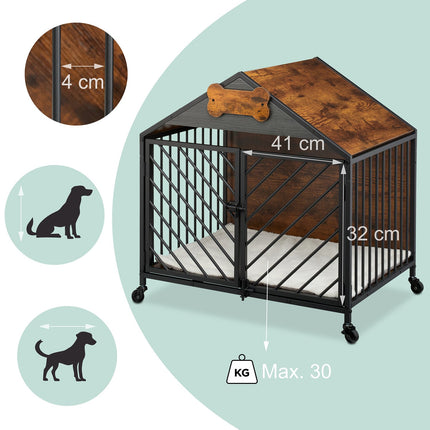 Dog Cage with Wheels – Wood-Effect and Metal