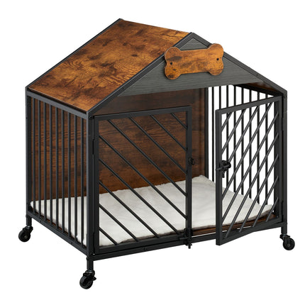 Dog Cage with Wheels – Wood-Effect and Metal