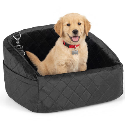 Dog Car Seat with Safety Leash and Storage Pockets