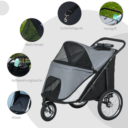 Foldable pet cart with mesh window, 30 kg capacity, gray